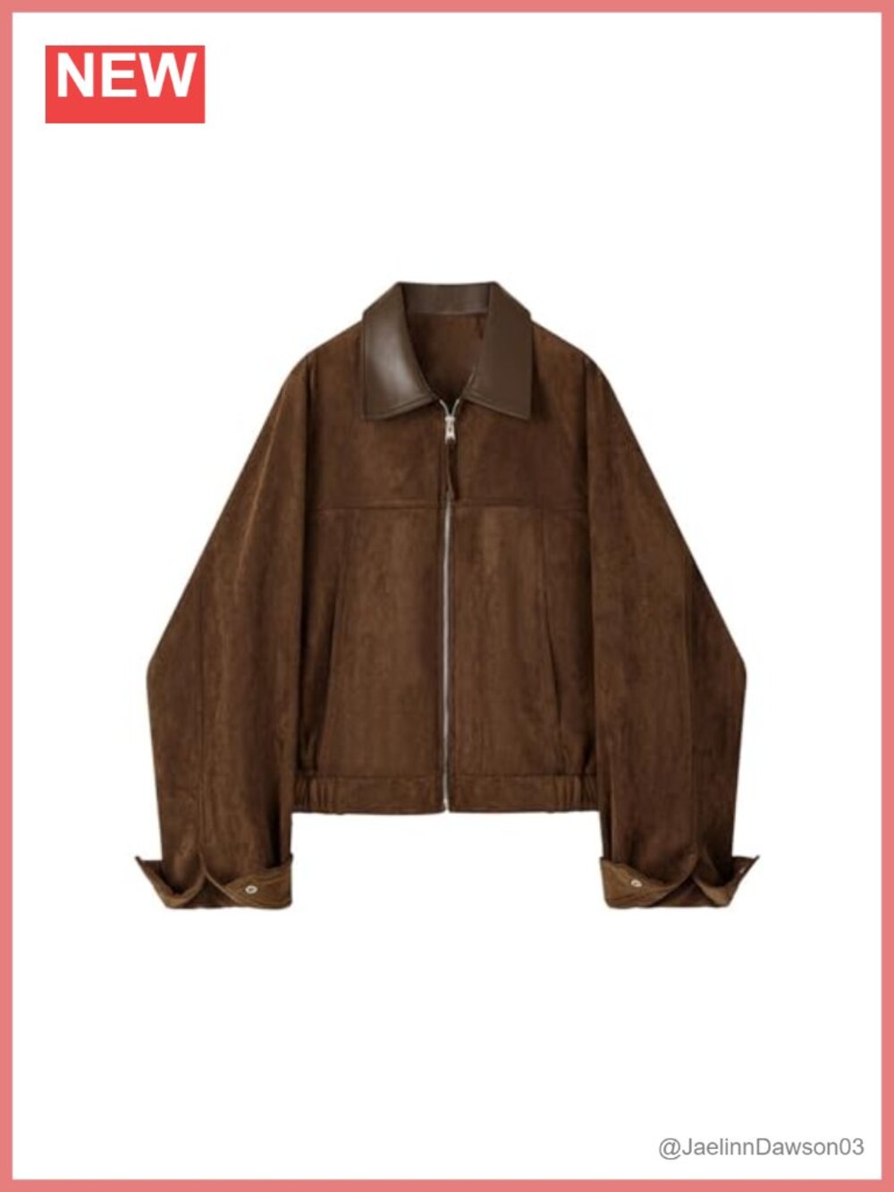 Faux Suede Cropped Jacket Contrast Collar Zip Utility Barn Coat